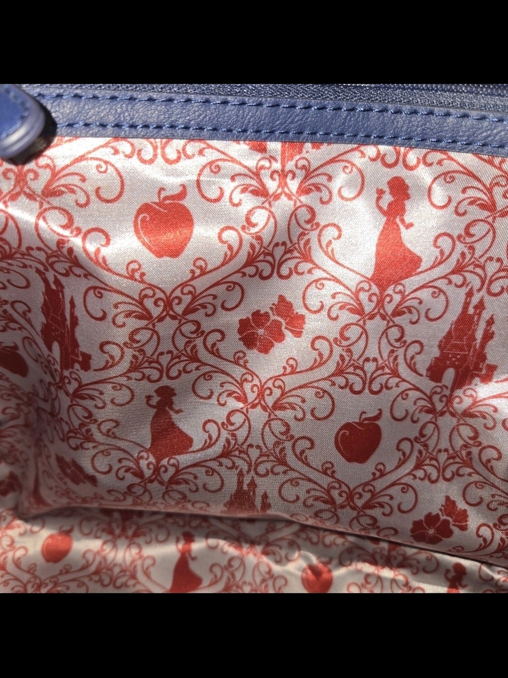Disney Parks Kingdom Couture Snow White Navy Blue Tote Bag Apple Charm - Picture 5 of 10